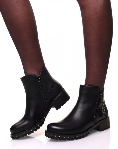 Ankle boots with decorative zippers and studded soles