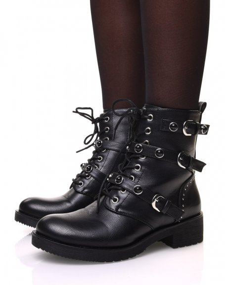 Ankle boots with laces and straps with stud details