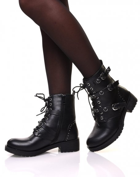 Ankle boots with laces and straps with stud details