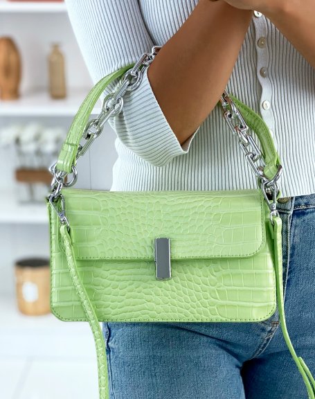 Apple green croc-effect chain shoulder bag