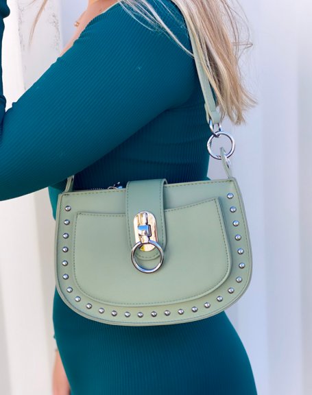 Apple green satchel handbag with studded detail