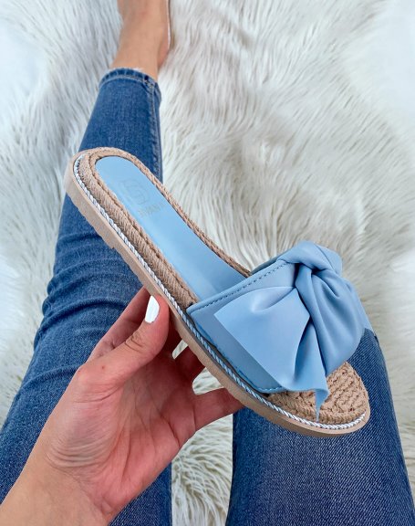 Baby blue flat mules with bow