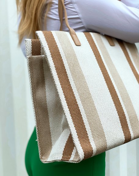 Beige and camel fabric tote