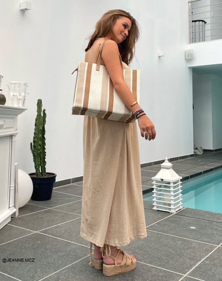 Beige and camel fabric tote