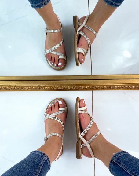 Beige and gold sandals with studded detail