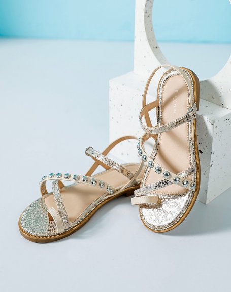 Beige and gold sandals with studded detail