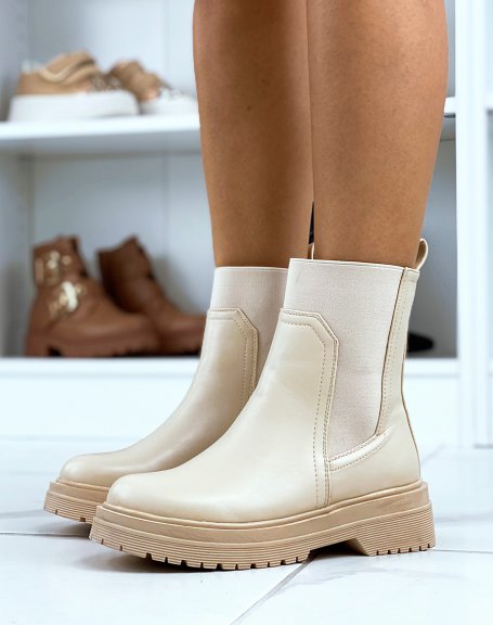 Beige ankle boots with inserts and elastic bands
