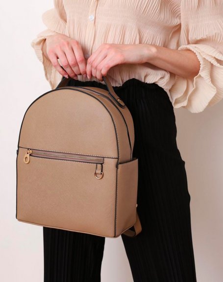 Beige backpack with gold zip