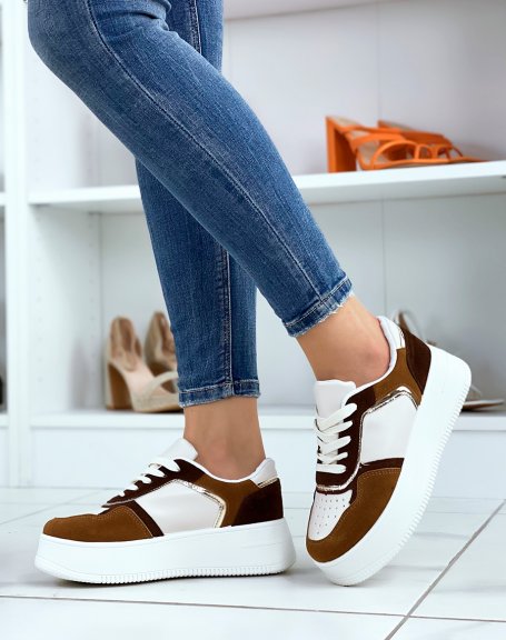 Beige, camel, brown and gold sneakers