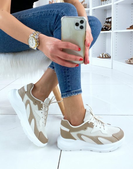 Beige chunky white platform sneakers