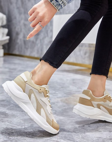 Beige chunky white platform sneakers