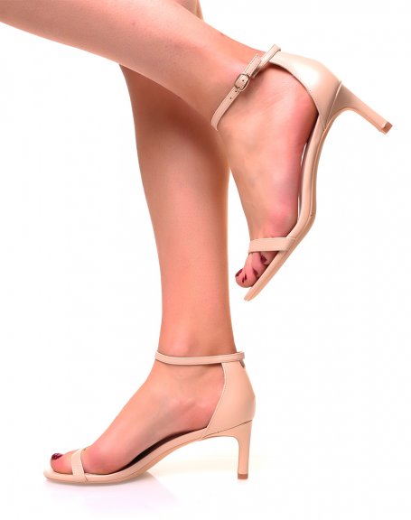 Beige faux leather effect sandals with small stiletto heels