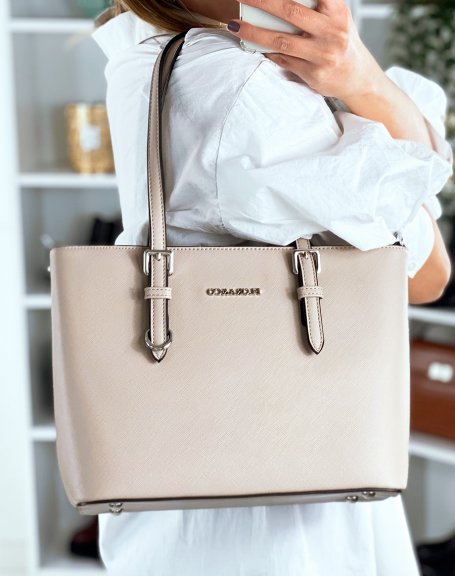 Beige faux leather handbag