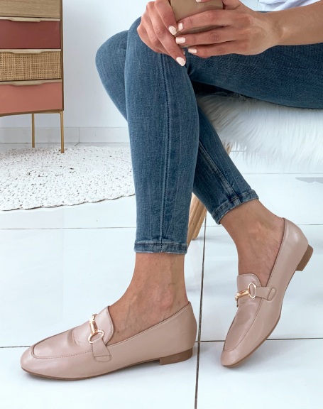 Beige faux leather moccasins