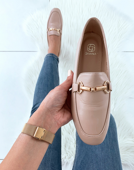 Beige faux leather moccasins
