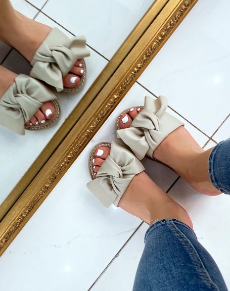 Beige flat mules with bow