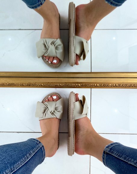 Beige flat mules with bow