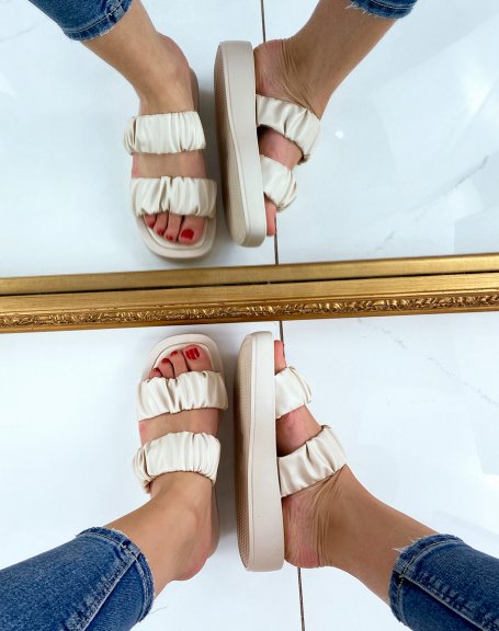 Beige flat sandals with gathered straps