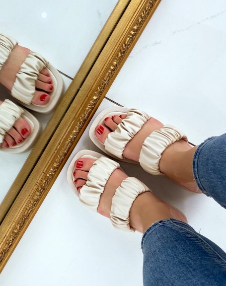 Beige flat sandals with gathered straps