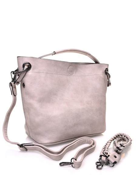 Beige handbag in faux leather effect with multiple handles