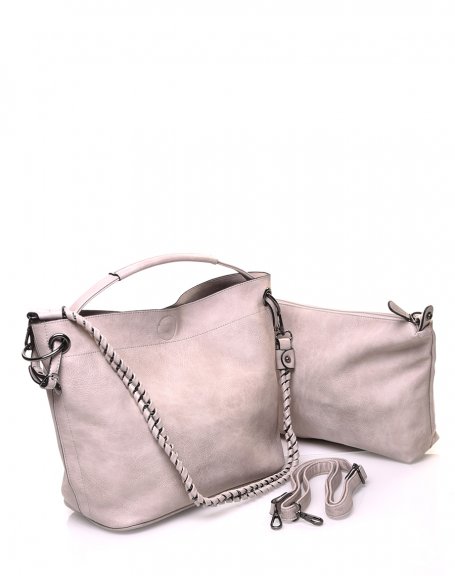 Beige handbag in faux leather effect with multiple handles