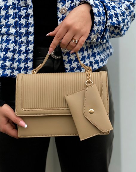 Beige handbag with a pocket