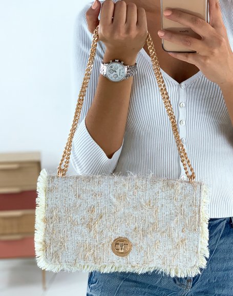 Beige handbag with golden chains