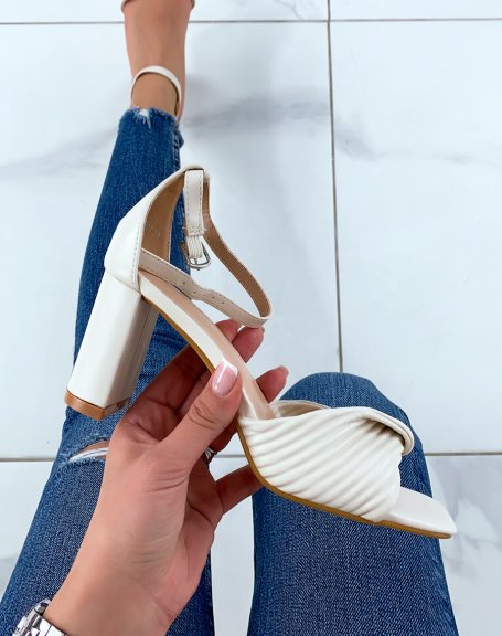Beige heeled sandals with chunky strap