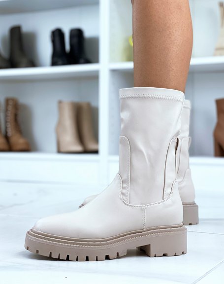 Beige knee-high sock-style ankle boots