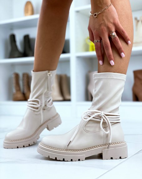 Beige lace-up ankle boots