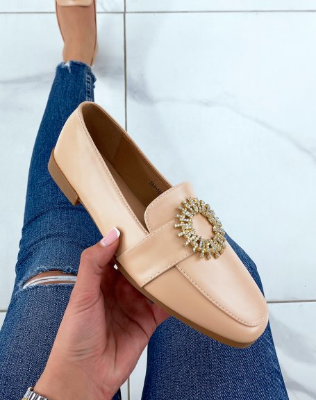 Beige loafers with golden detail