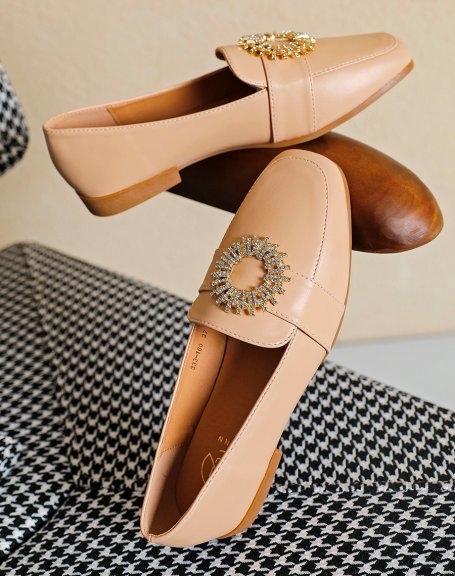 Beige loafers with golden detail