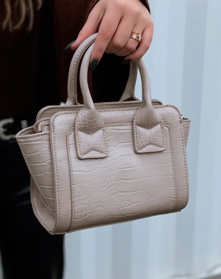 Beige mini croc effect handbag