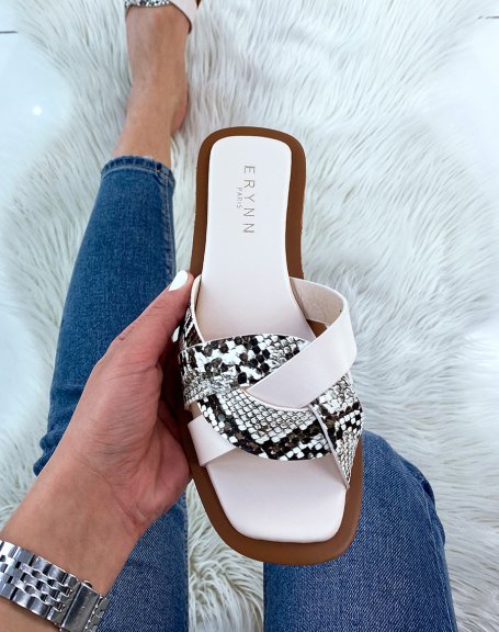 Beige mules with crossed straps