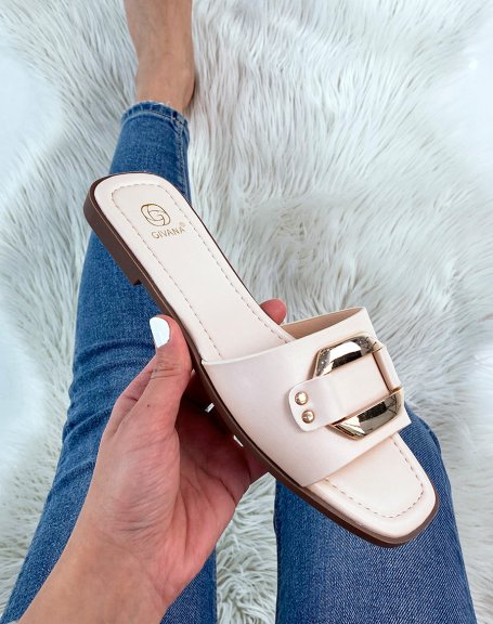 Beige mules with gold detail