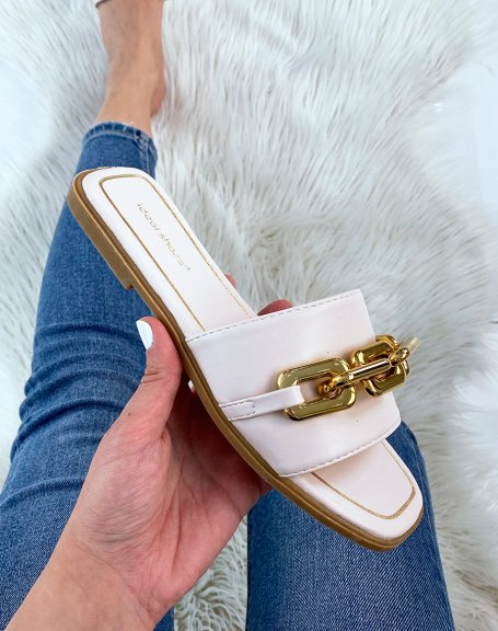 Beige mules with golden chain