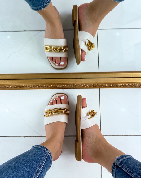 Beige mules with golden chain