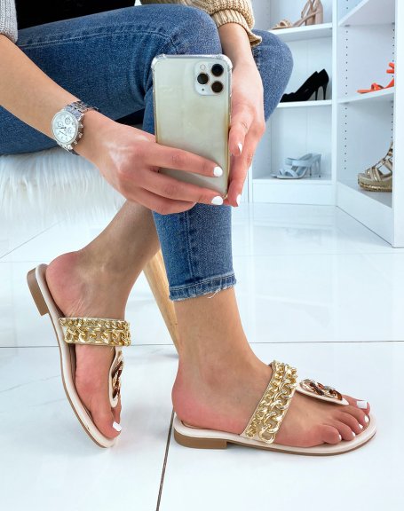 Beige mules with golden chains