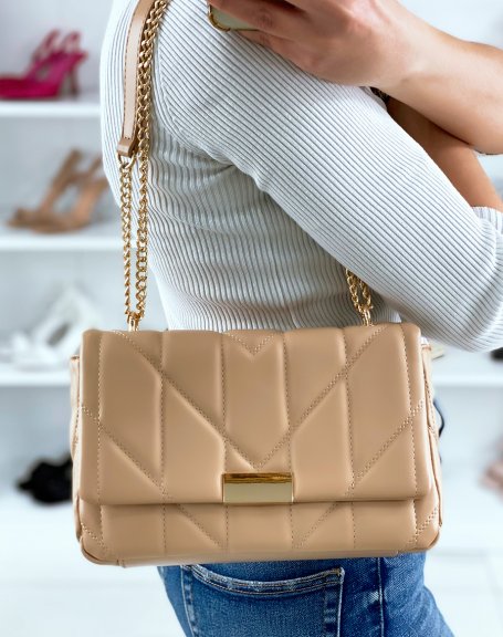 Beige quilted clutch with gold detail