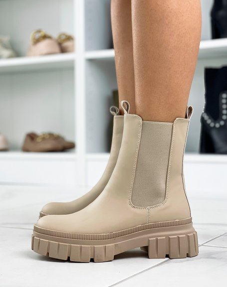 Beige rubber ankle boots with chunky sole