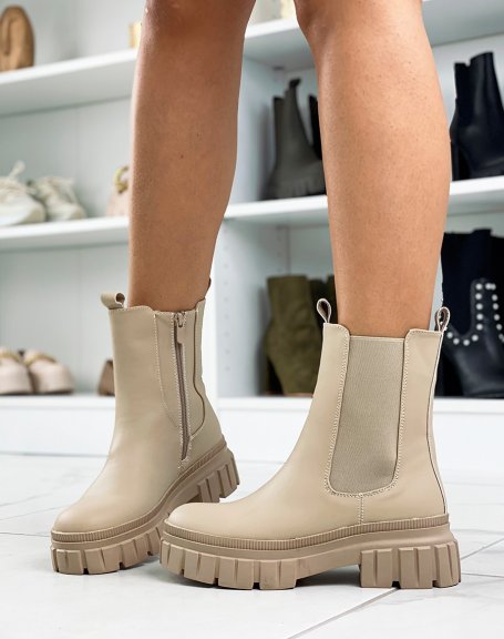 Beige rubber ankle boots with chunky sole