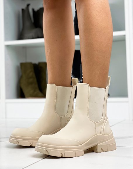 Beige rubber chelsea style ankle boots