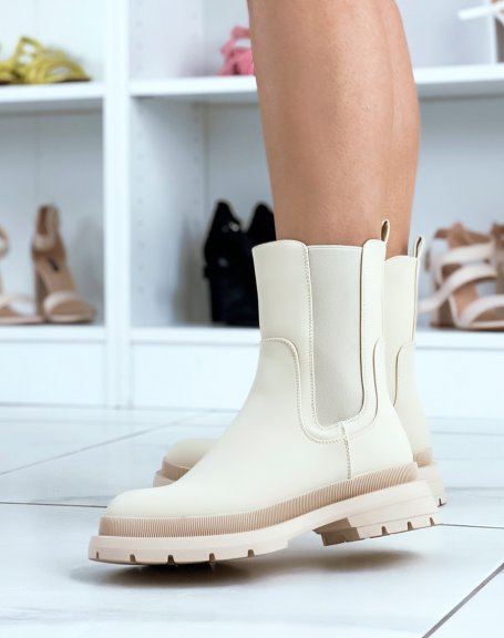 Beige rubber paneled Chelsea boots