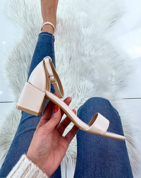 Beige sandal with small square heel