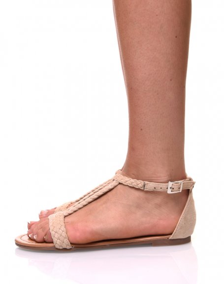Beige sandals in braided fabrics
