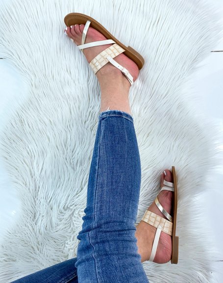 Beige sandals with crossed straps