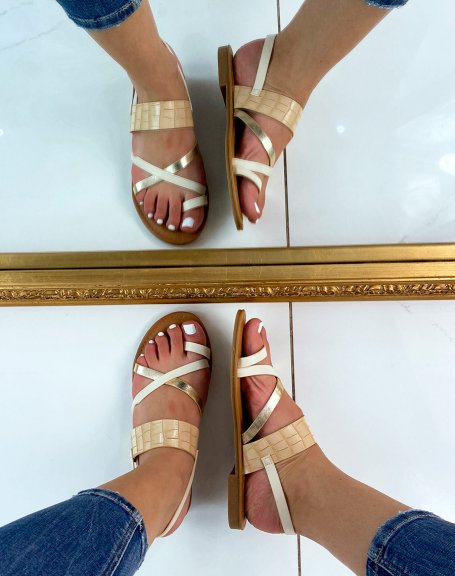 Beige sandals with crossed straps