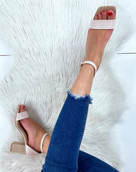 Beige sandals with fabric heels