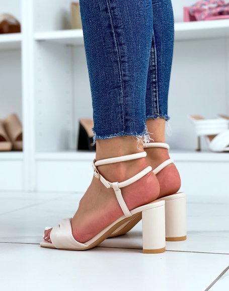 Beige sandals with pleated strap with heel
