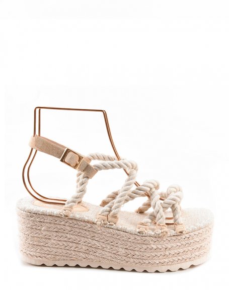 Beige sandals with rope straps and chunky hessian sole